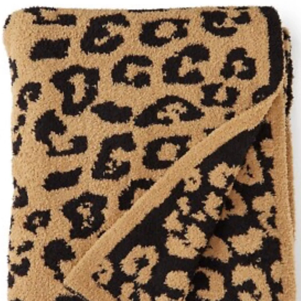 Barefoot Dreams Cozy Leopard Print Throw - Black and Tan - Picture 3 of 3